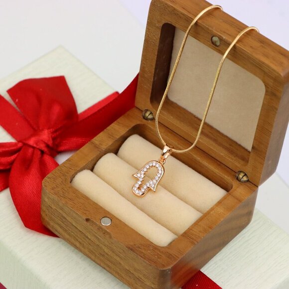 "Rose Gold Hamsa Pendant with Crystals – Symbol of Protection & Luck, XPPT1220 - Picture 10 of 13